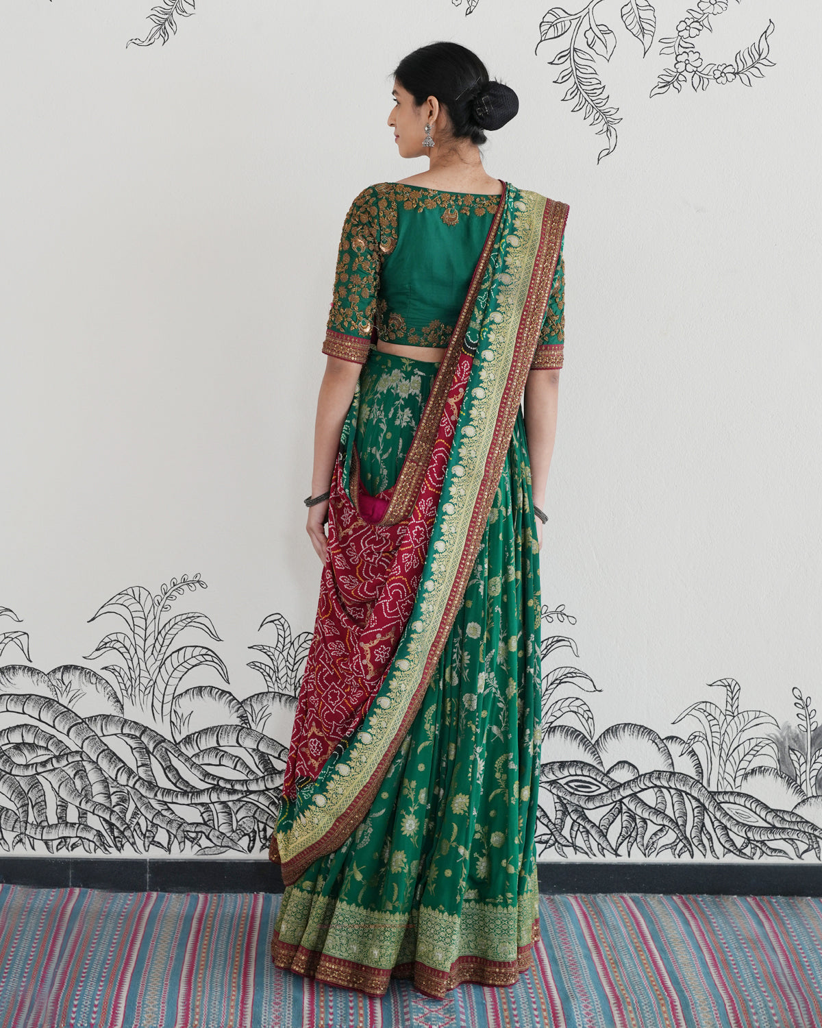 Green Handwoven Banarasi Georgette Lehenga