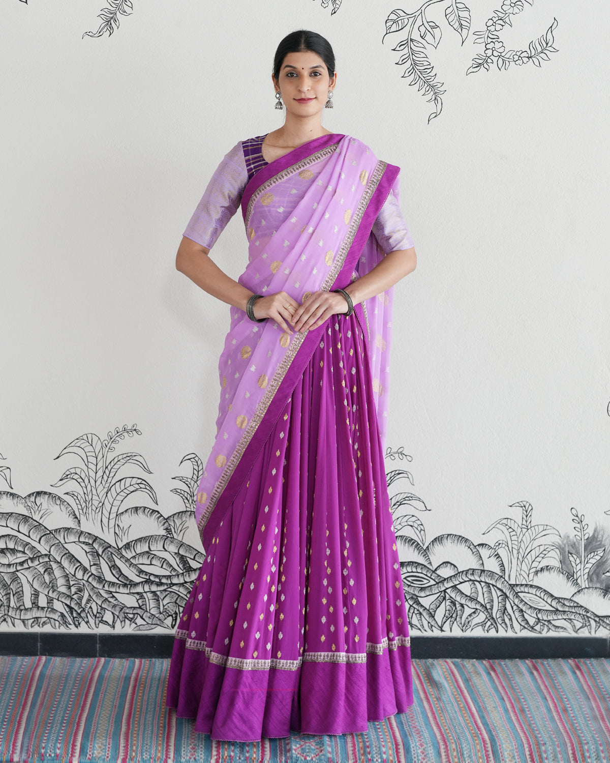 Purple Handwoven Banarasi Silk Georgette Lehenga