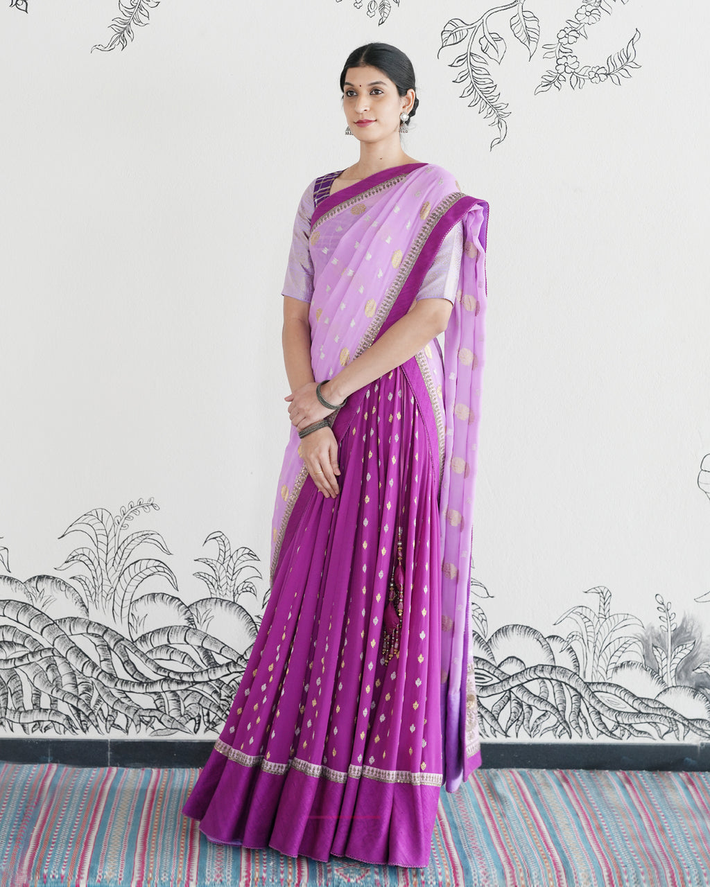 Purple Handwoven Banarasi Silk Georgette Lehenga