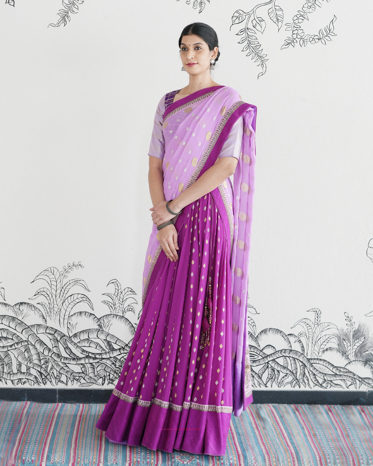 Purple Handwoven Banarasi Silk Georgette Lehenga