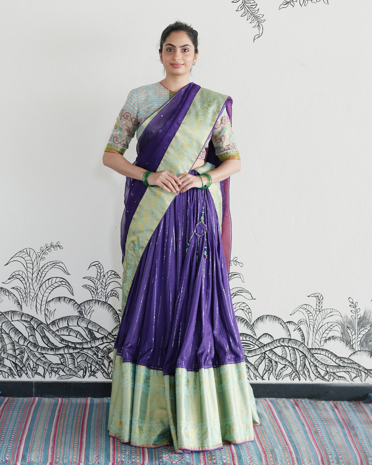 Purple Handwoven Tussar Silk Lehenga