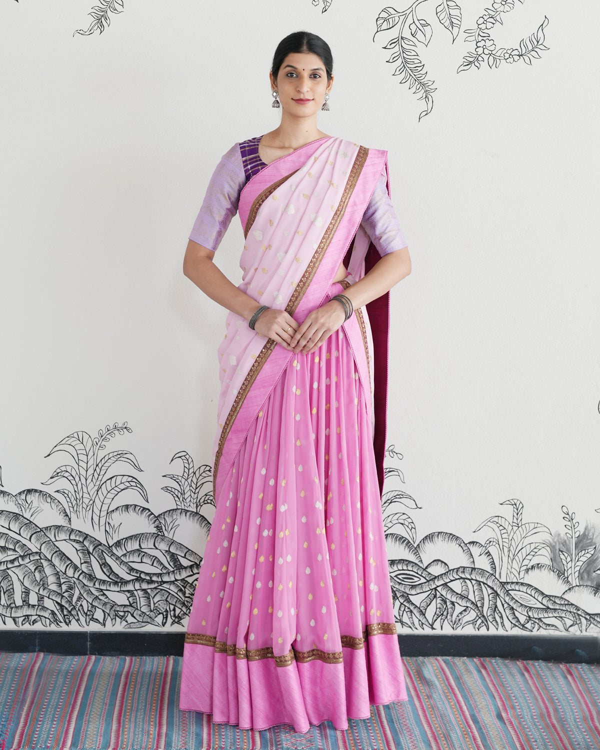 Pink Handwoven Banarasi Silk Georgette Lehenga