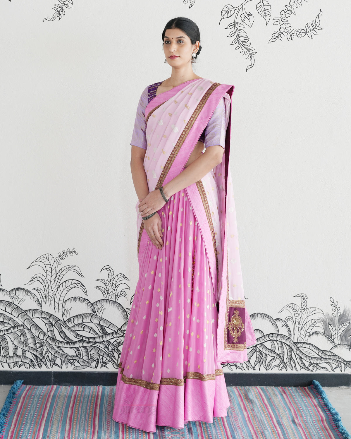 Pink Handwoven Banarasi Silk Georgette Lehenga