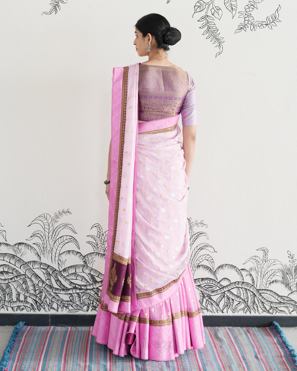 Pink Handwoven Banarasi Silk Georgette Lehenga