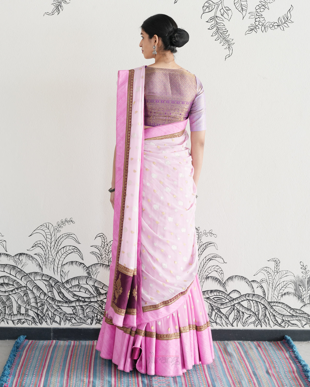 Pink Handwoven Banarasi Silk Georgette Lehenga