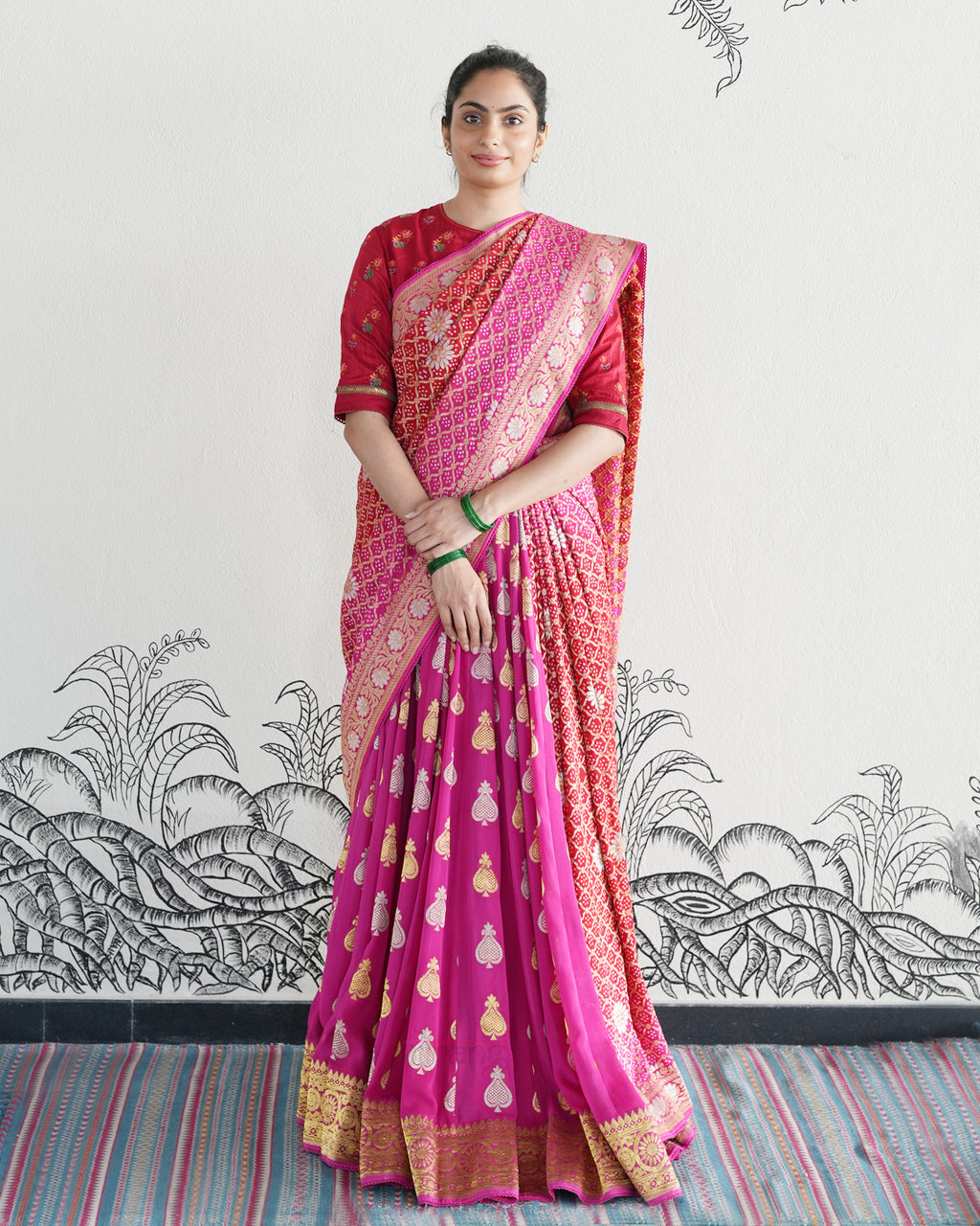 Pink Handwoven Banaras Georgette Lehenga