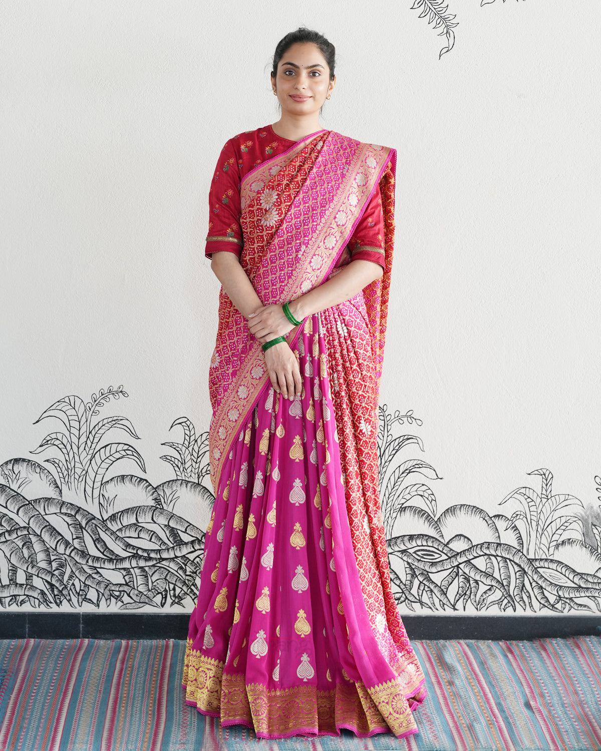 Pink Handwoven Banaras Georgette Lehenga