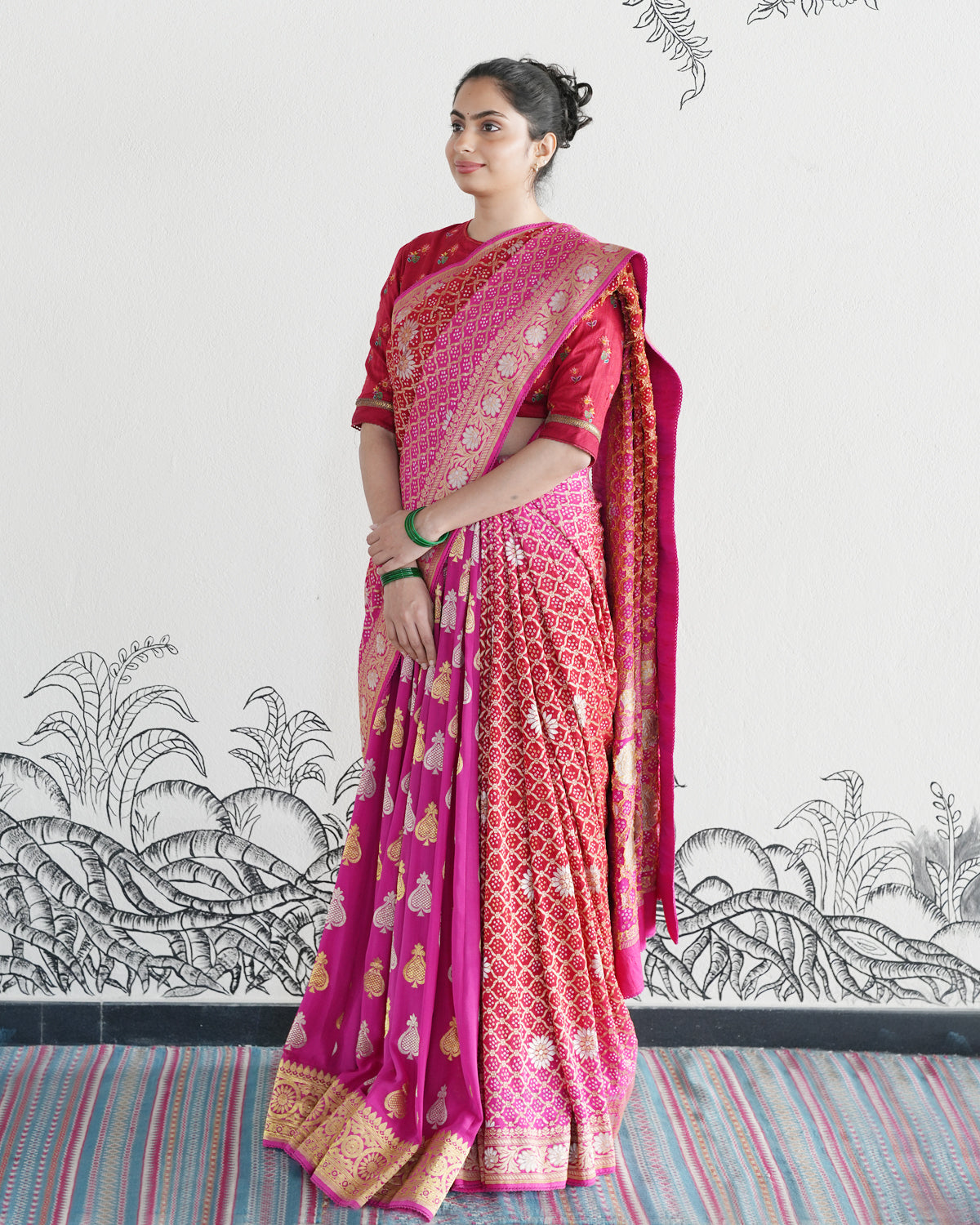 Pink Handwoven Banaras Georgette Lehenga