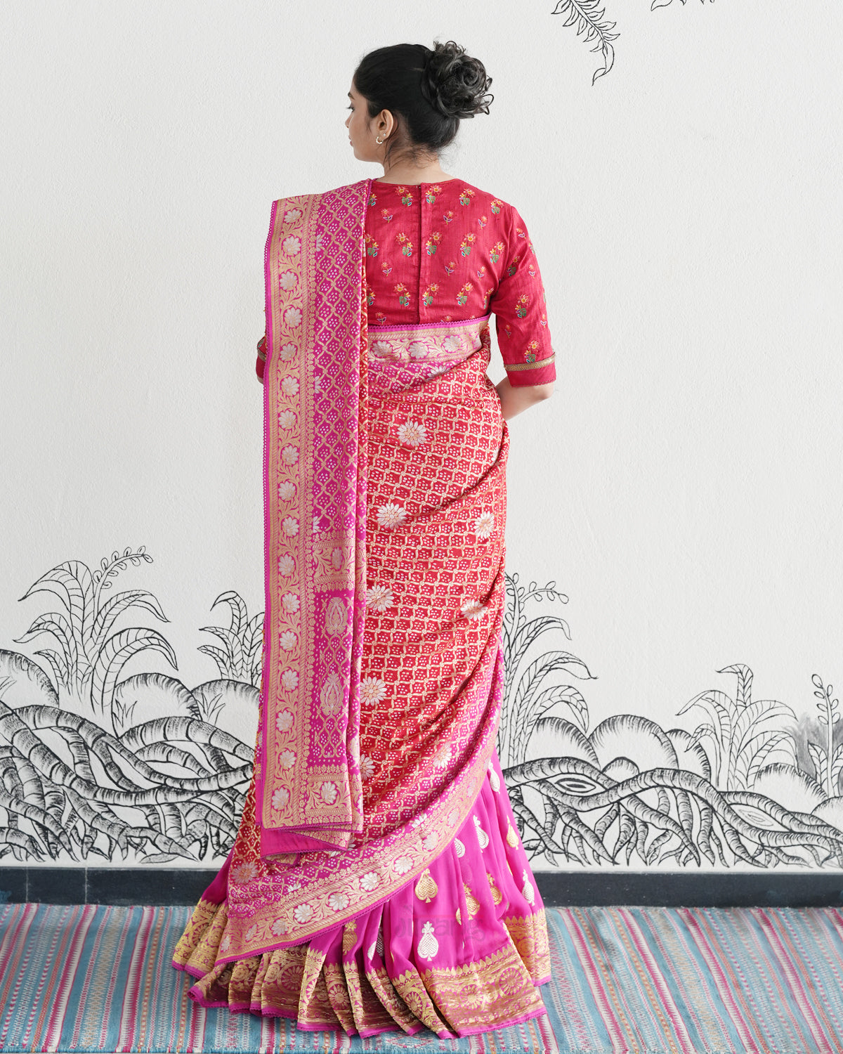 Pink Handwoven Banaras Georgette Lehenga