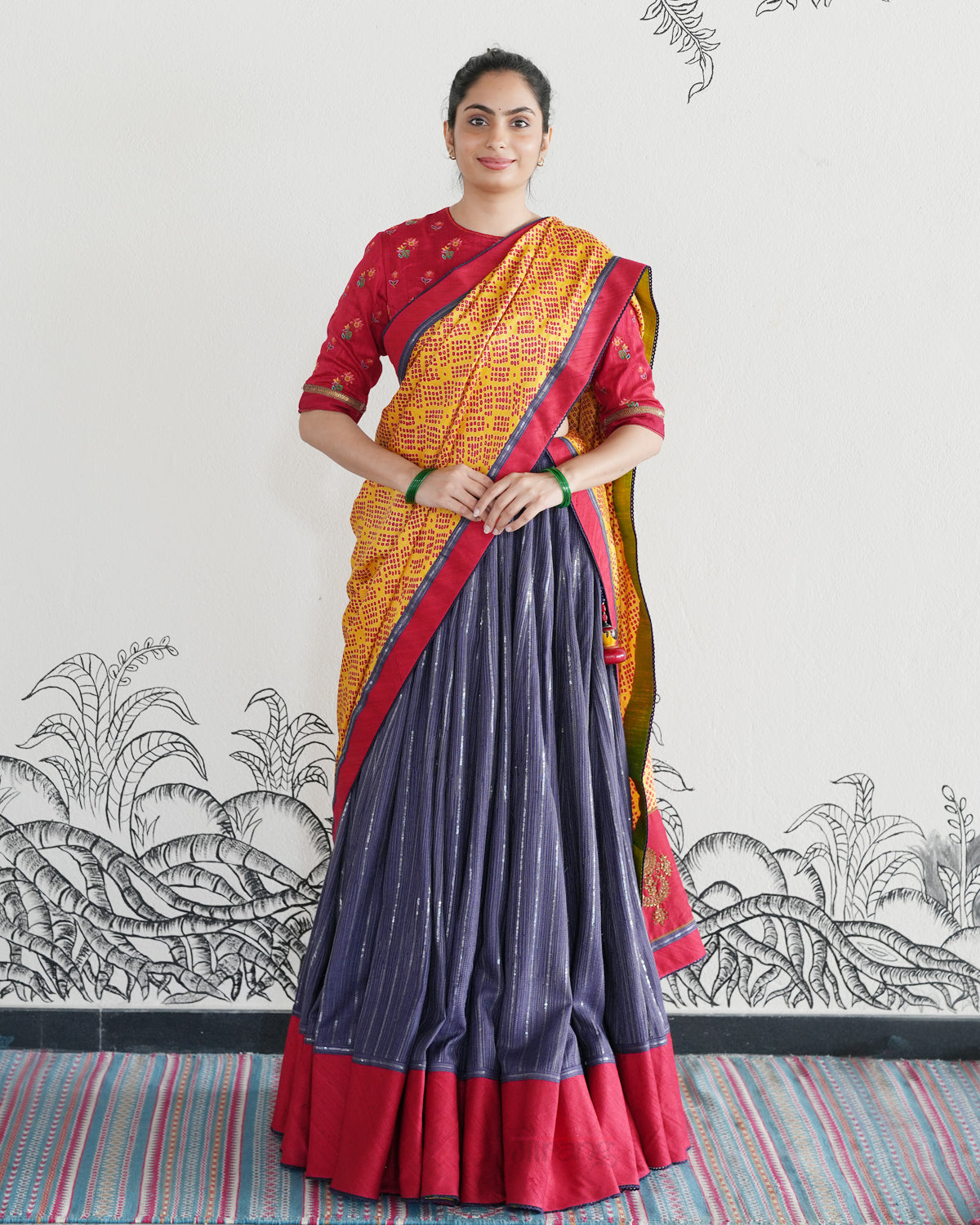 Purple Handwoven Tussar Silk Lehenga