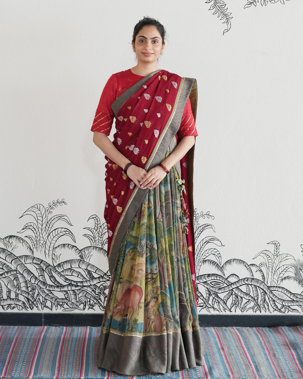 Green Handwoven Kalamkari Chiffon Lehenga