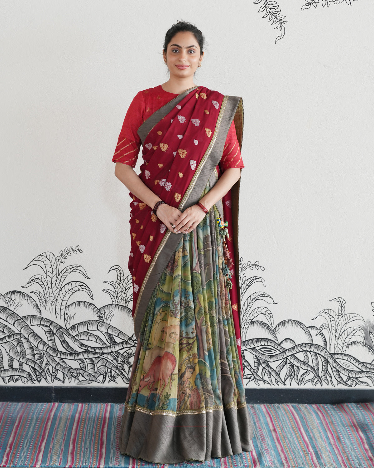 Green Handwoven Kalamkari Chiffon Lehenga