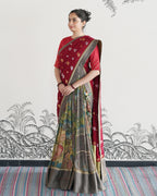 Green Handwoven Kalamkari Chiffon Lehenga
