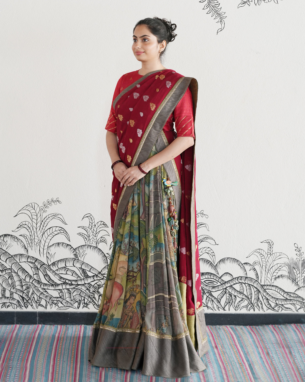 Green Handwoven Kalamkari Chiffon Lehenga