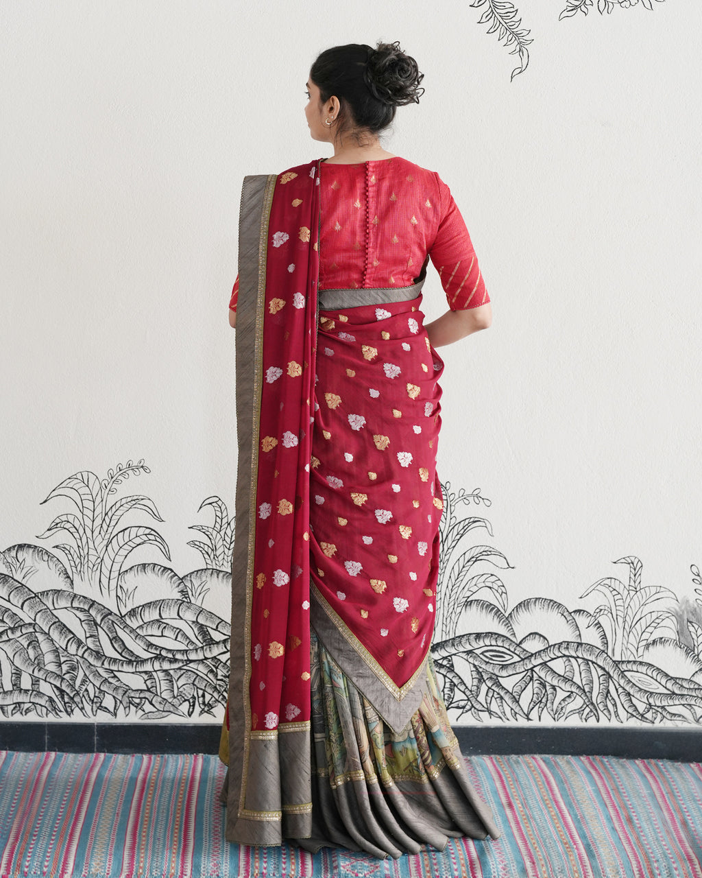 Green Handwoven Kalamkari Chiffon Lehenga