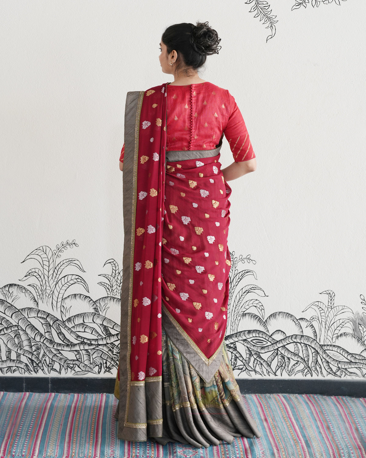 Green Handwoven Kalamkari Chiffon Lehenga