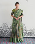 Green Handwoven Kalamkari Chiffon Lehenga