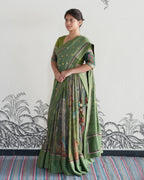 Green Handwoven Kalamkari Chiffon Lehenga