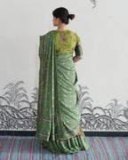 Green Handwoven Kalamkari Chiffon Lehenga