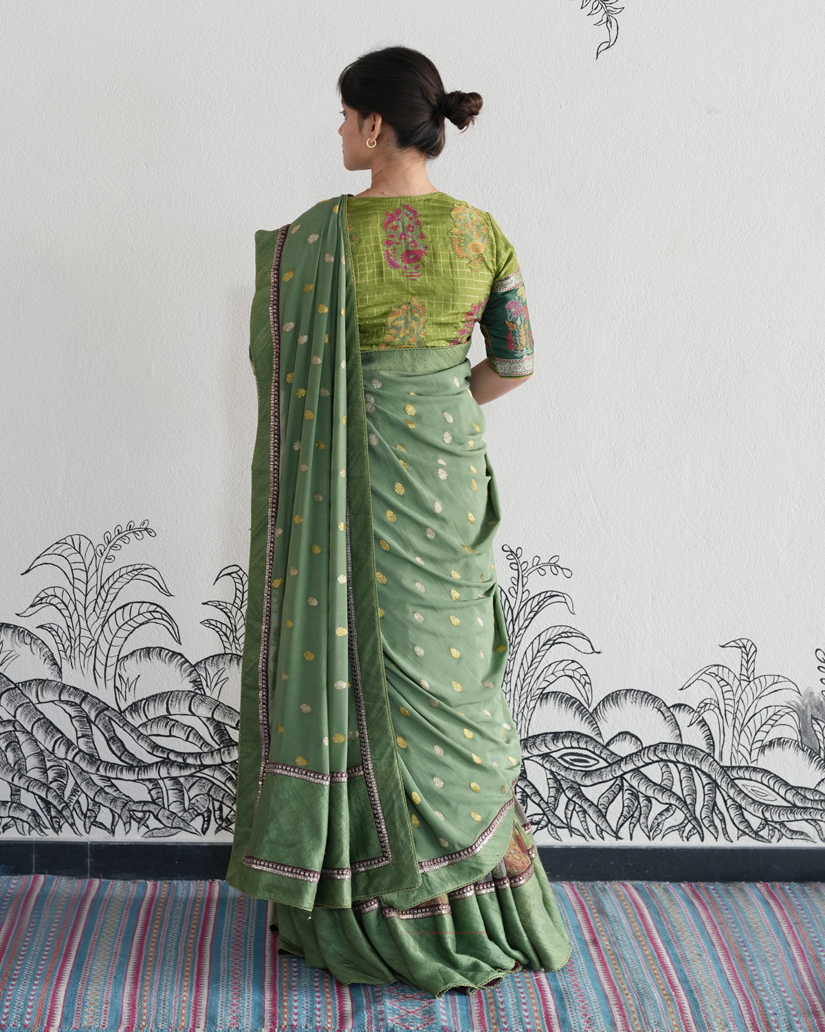 Green Handwoven Kalamkari Chiffon Lehenga