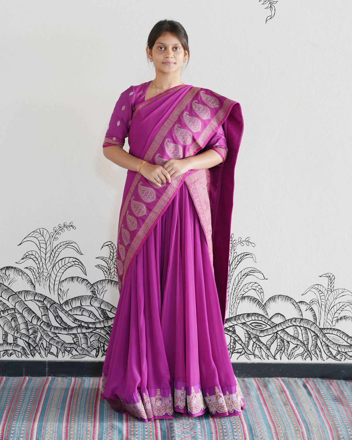 Purple Handwoven Chiffon Lehenga