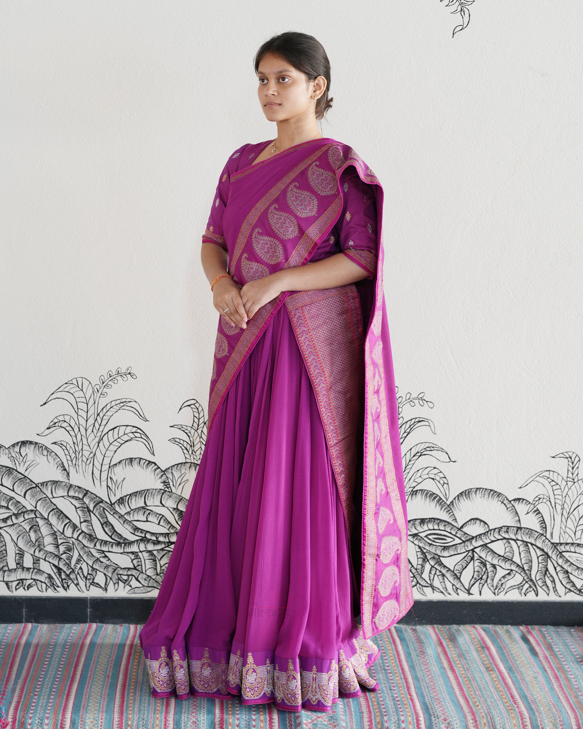 Purple Handwoven Chiffon Lehenga