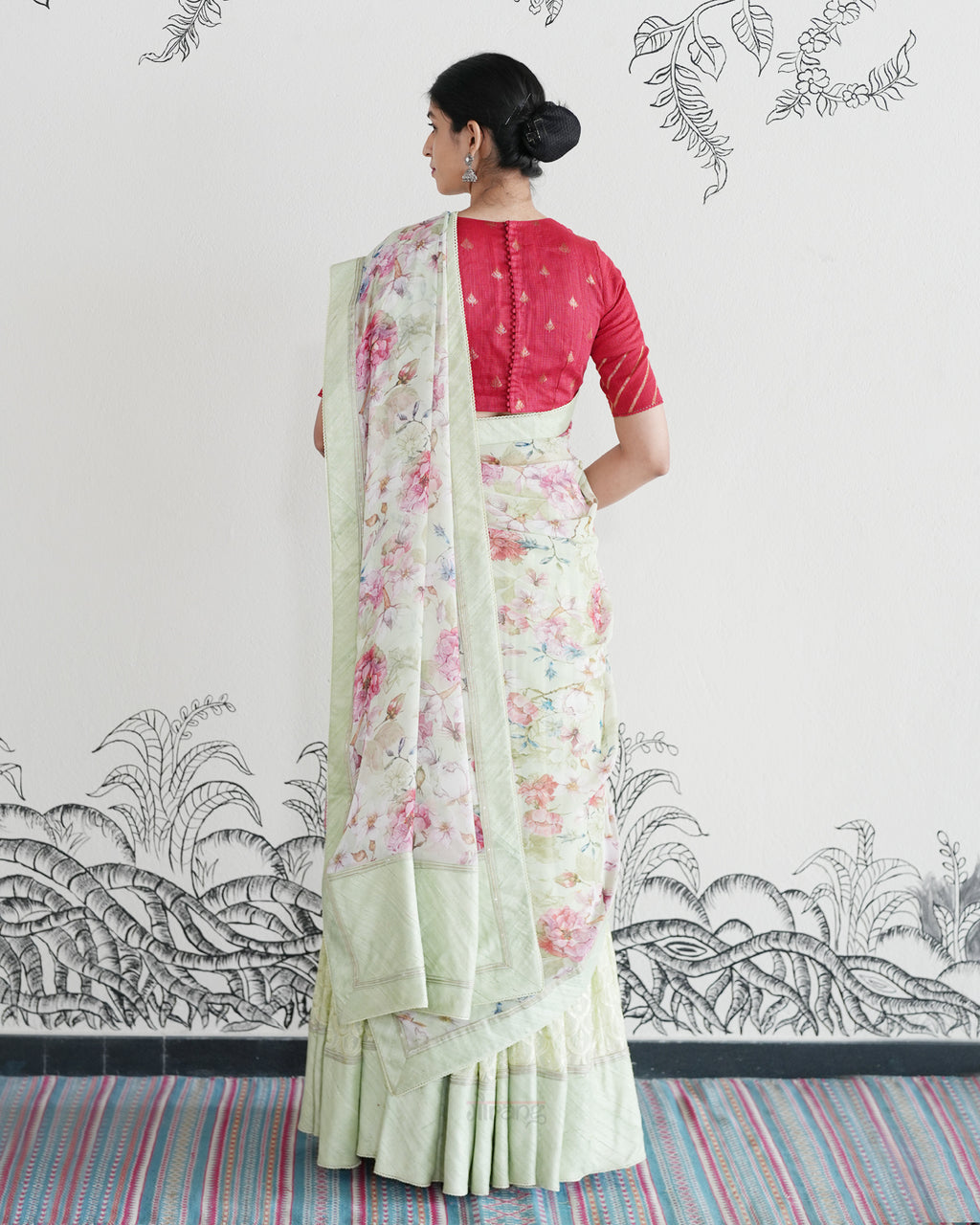 Green Handwoven Georgette Embroidered Lehenga