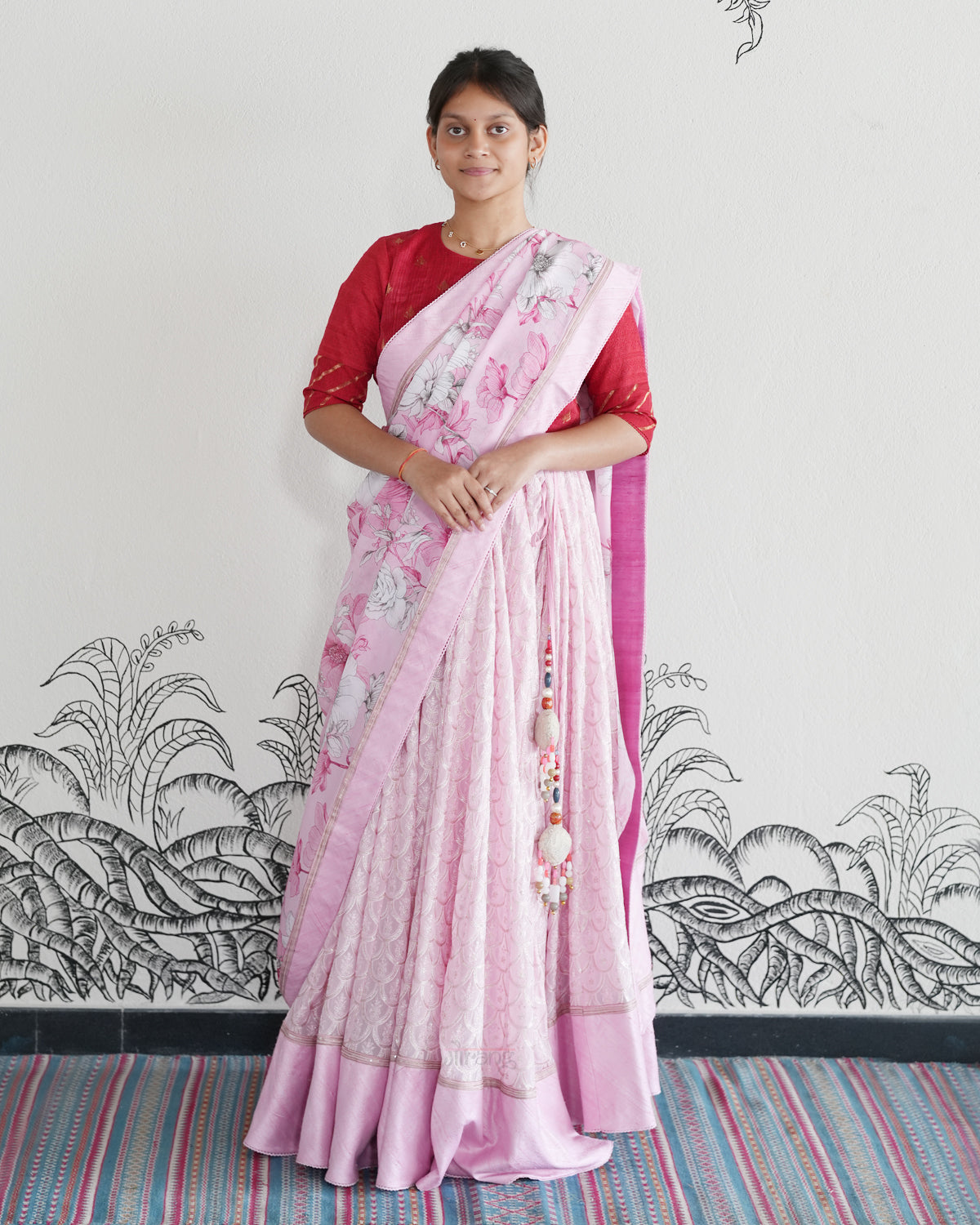 Pink Handwoven Georgette Embroidered Lehenga