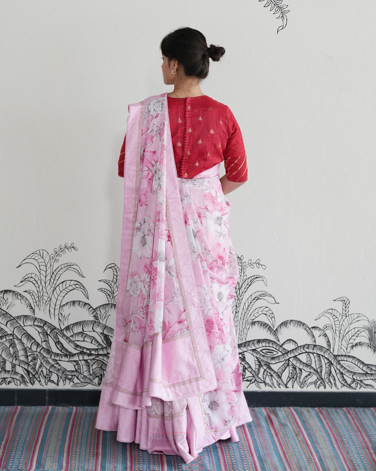 Pink Handwoven Georgette Embroidered Lehenga