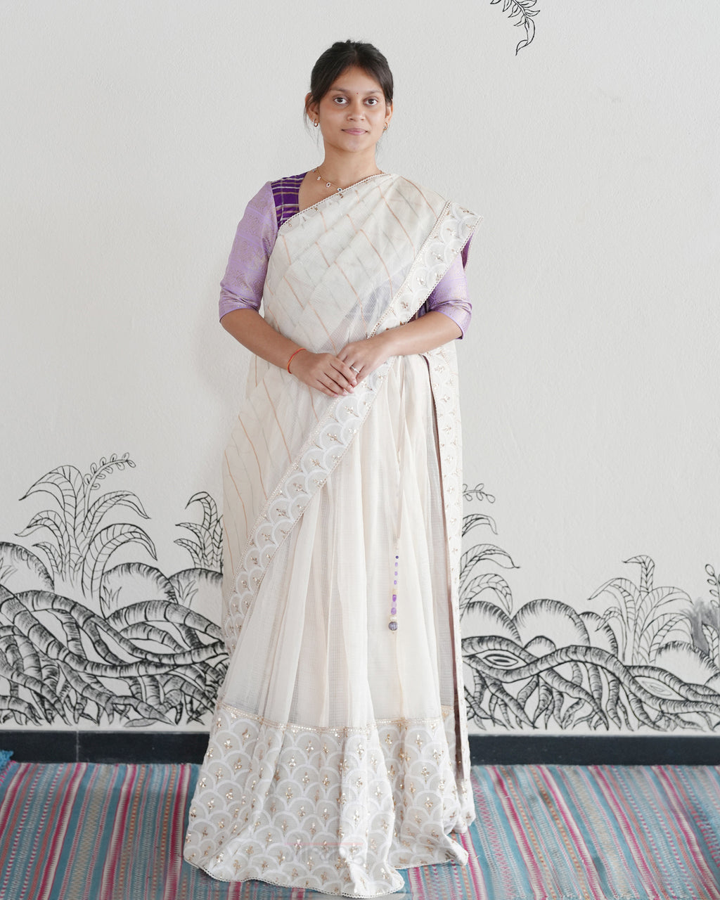 Off White Handwoven Kota Tussar Lehenga