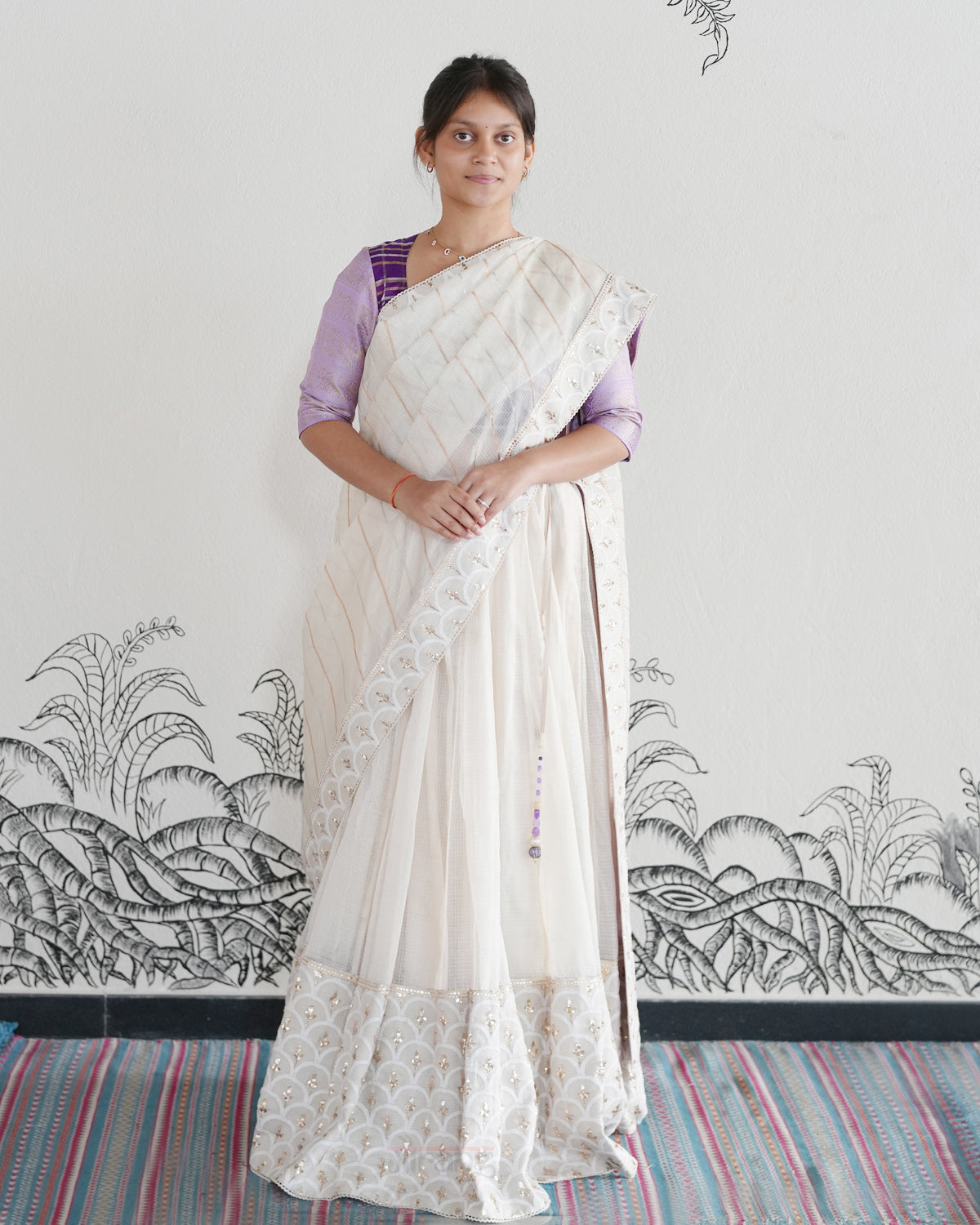 Off White Handwoven Kota Tussar Lehenga