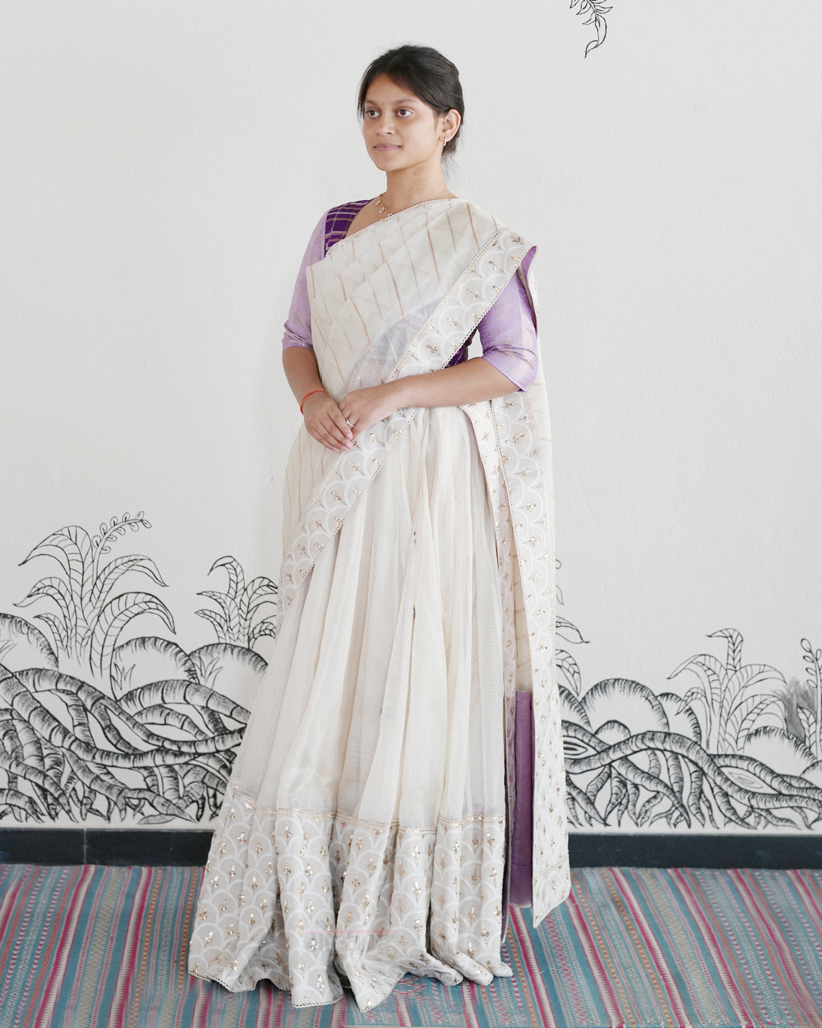 Off White Handwoven Kota Tussar Lehenga