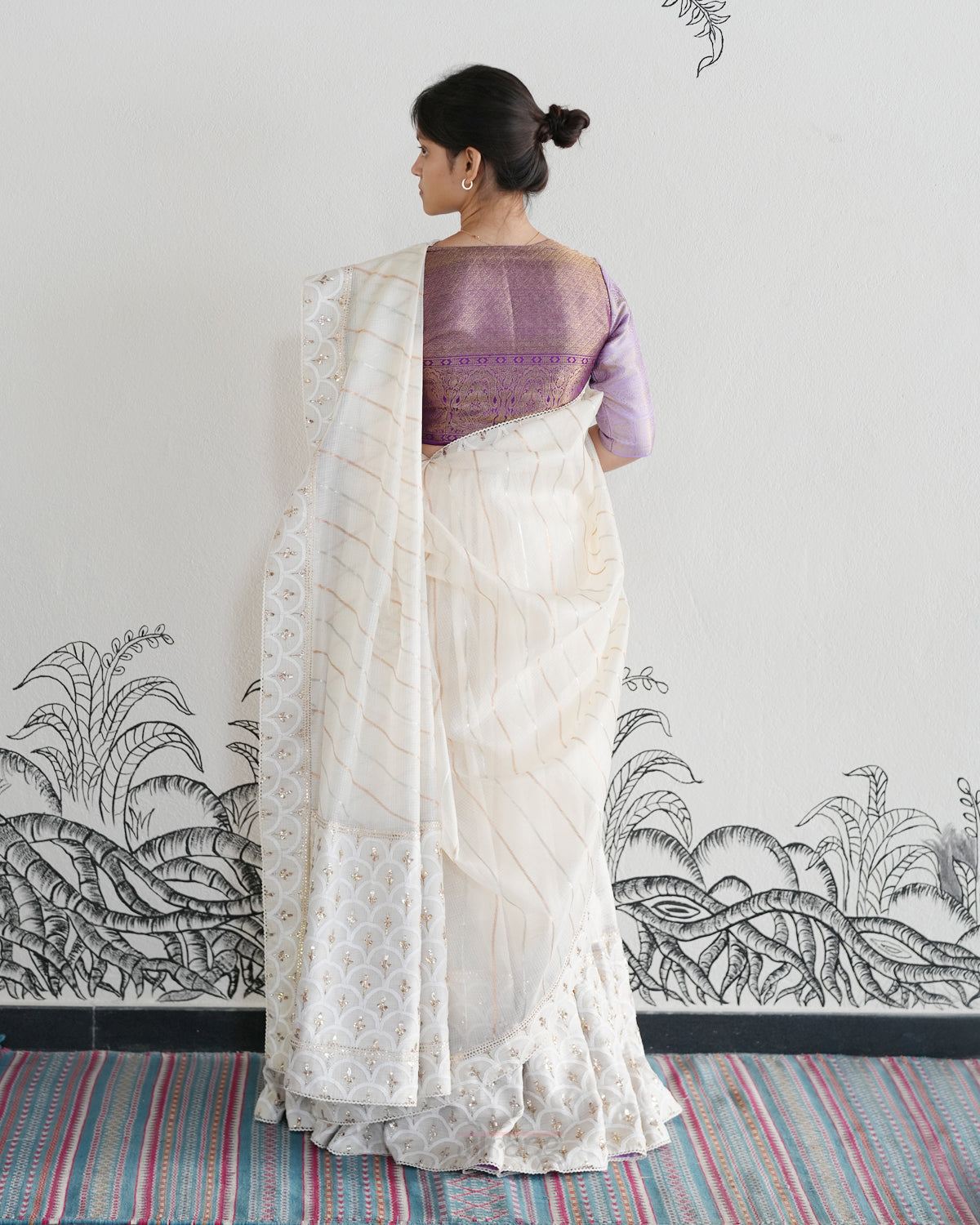Off White Handwoven Kota Tussar Lehenga