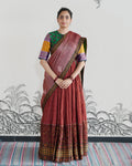 Maroon Handwoven Chanderi Silk Embroidered Lehenga