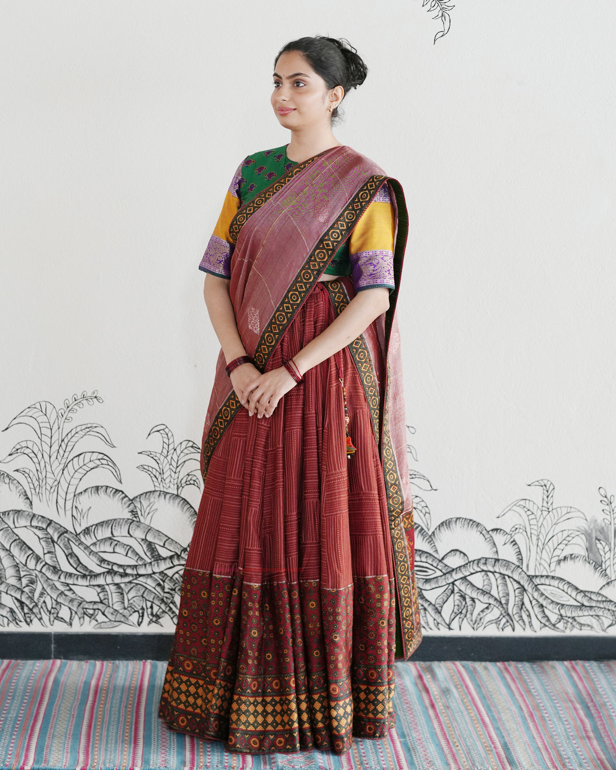 Maroon Handwoven Chanderi Silk Embroidered Lehenga