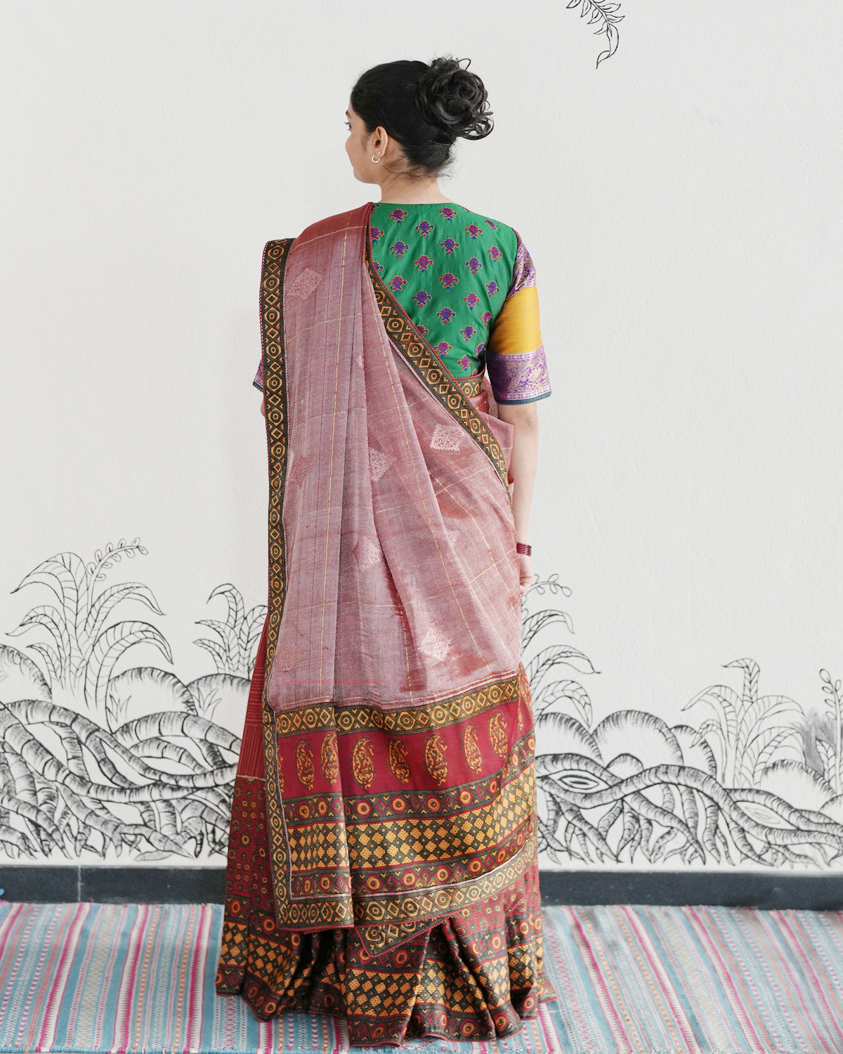 Maroon Handwoven Chanderi Silk Embroidered Lehenga