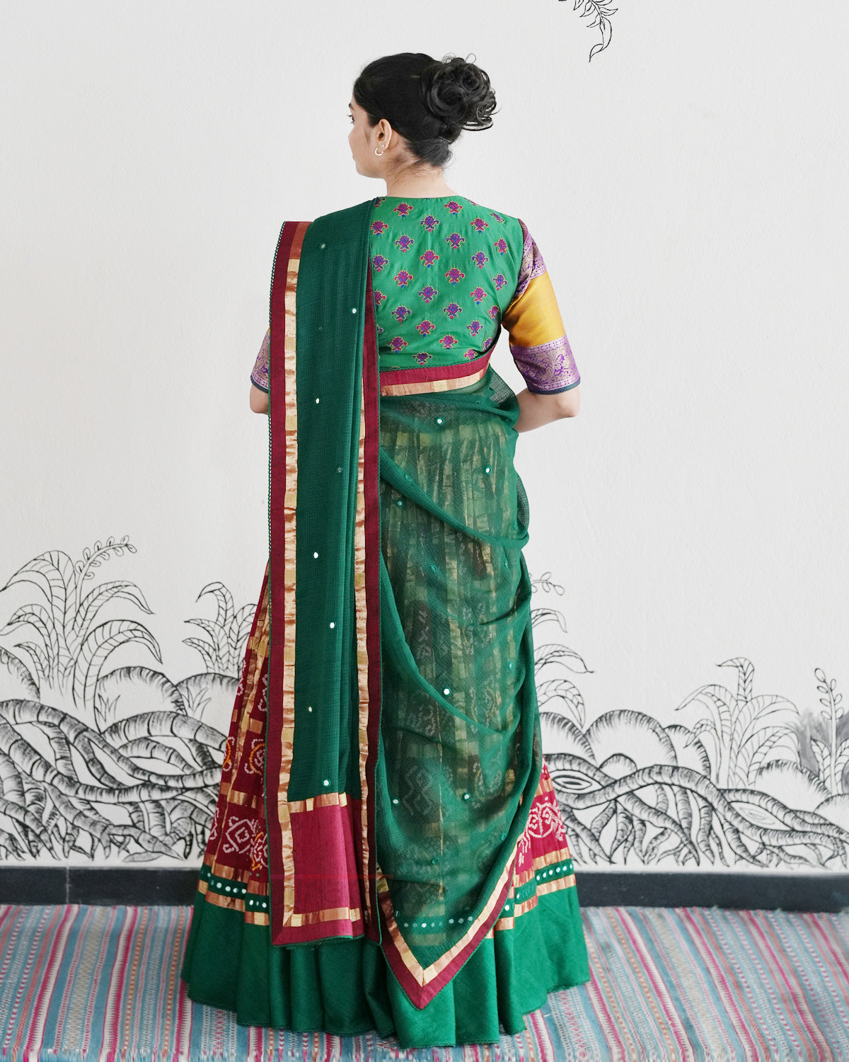 Maroon Handwoven Cotton Tie & Dye Bandhani Lehenga