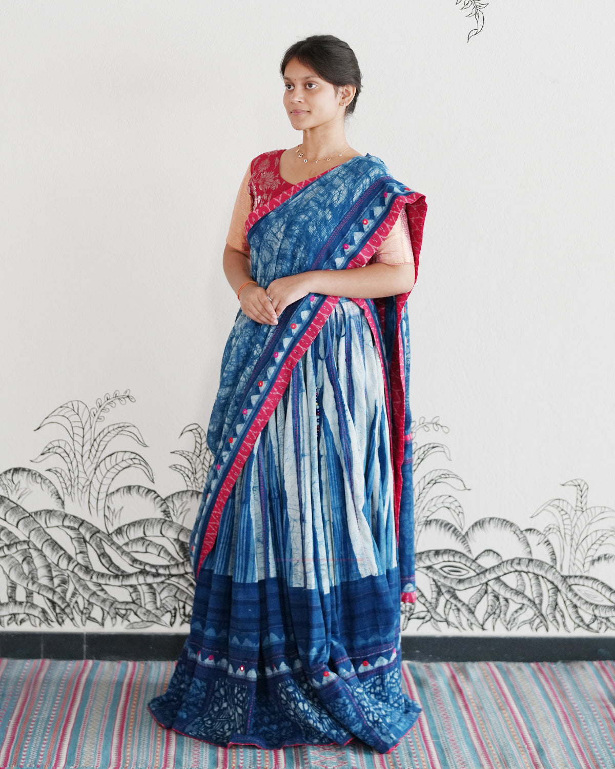 Indigo Handwoven Khadi Tie & Dye Lehenga