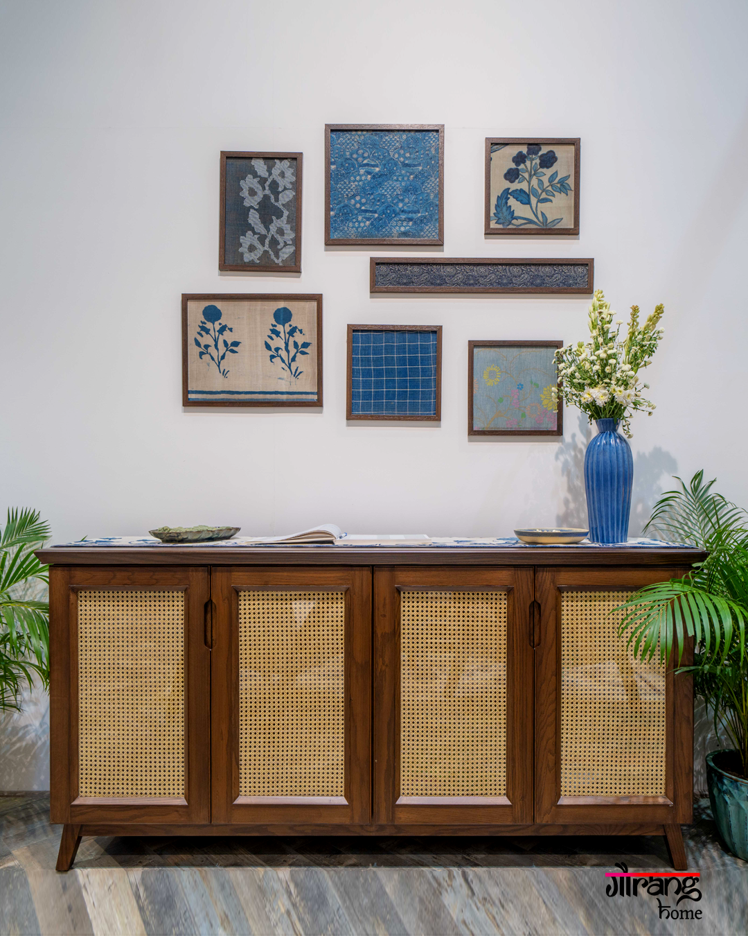 Oak Wood Cane Cabinet with Storage