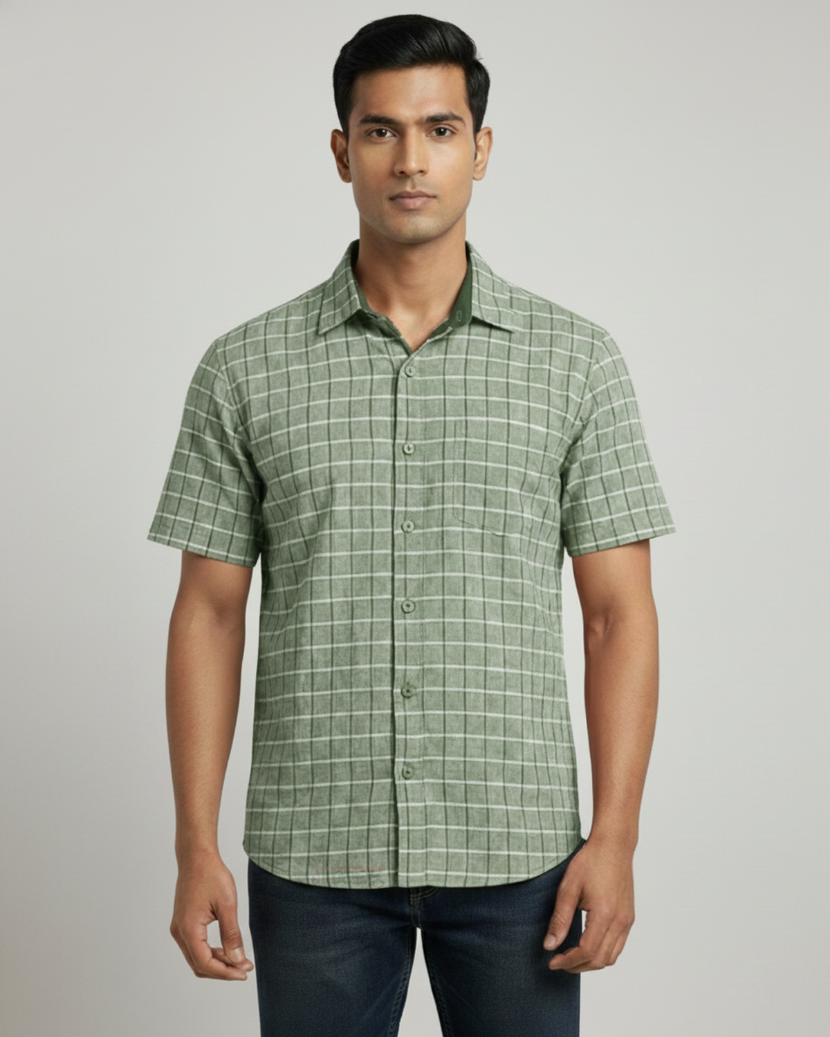 Green Handwoven Khadi Checks Shirt