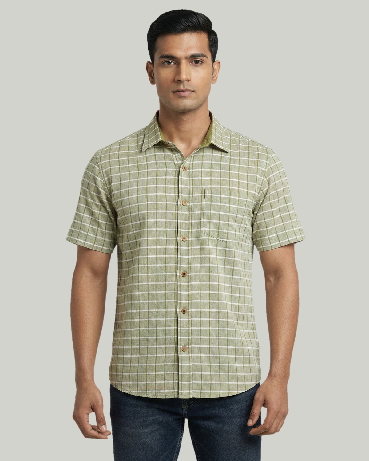 Green Handwoven Khadi Checks Shirt