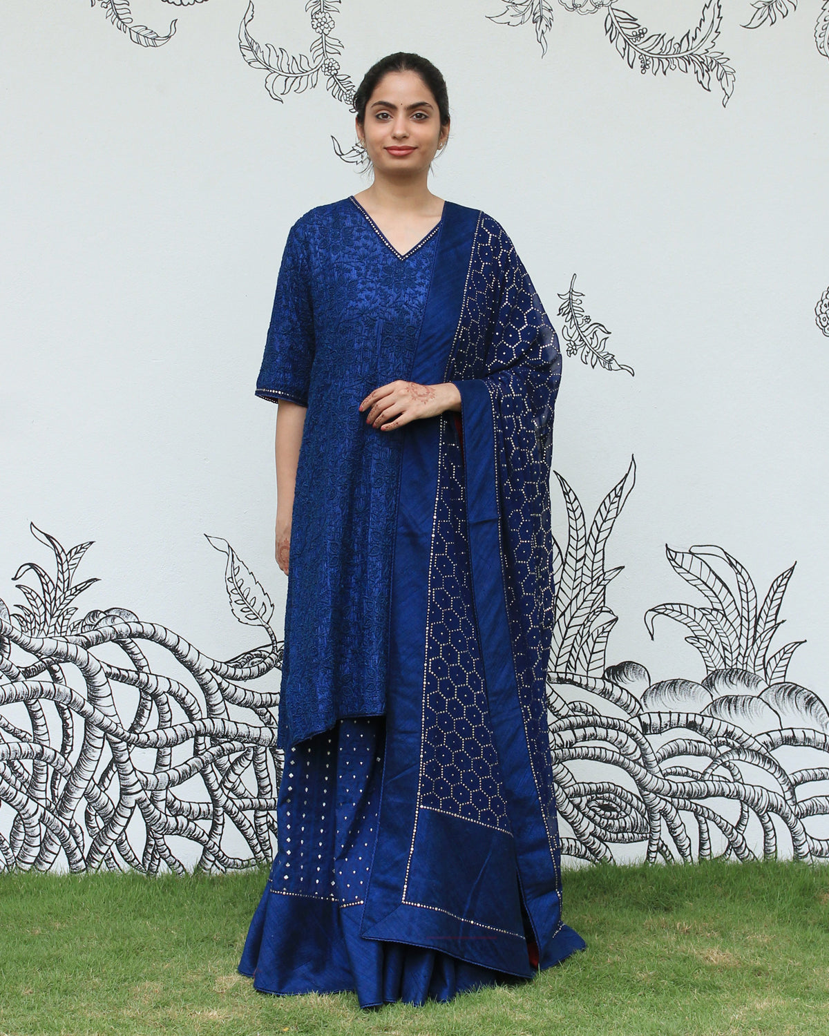 Blue Chikankari Sharara Set