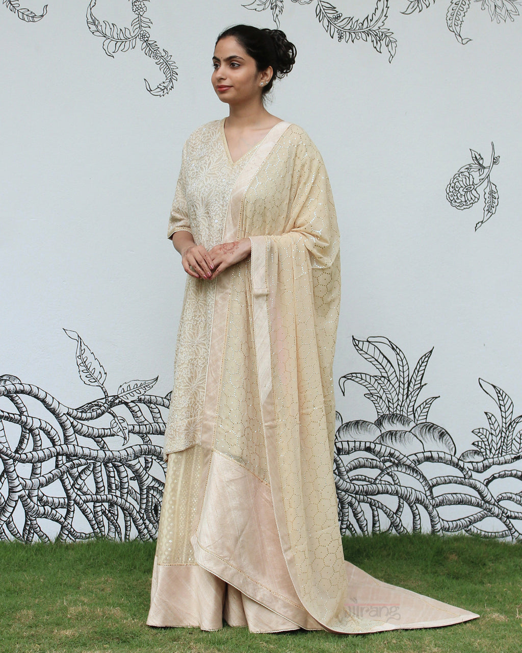 Beige Chikankari Sharara Set