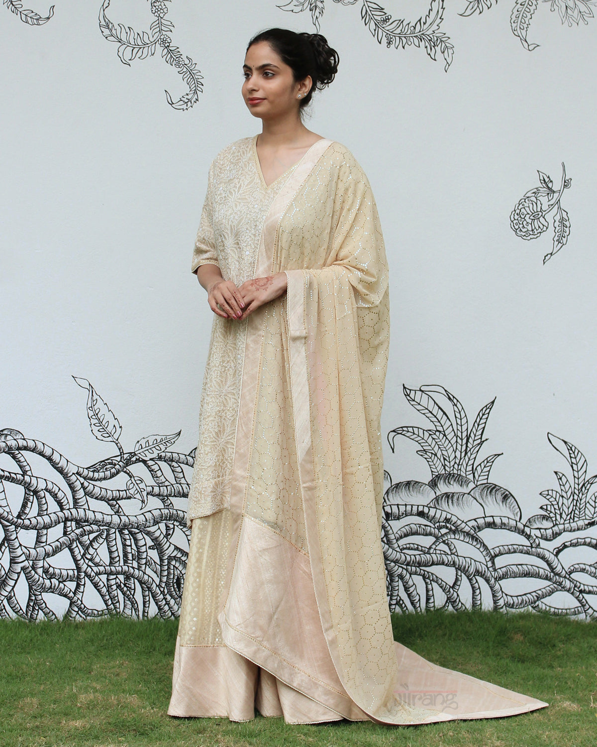 Beige Chikankari Sharara Set