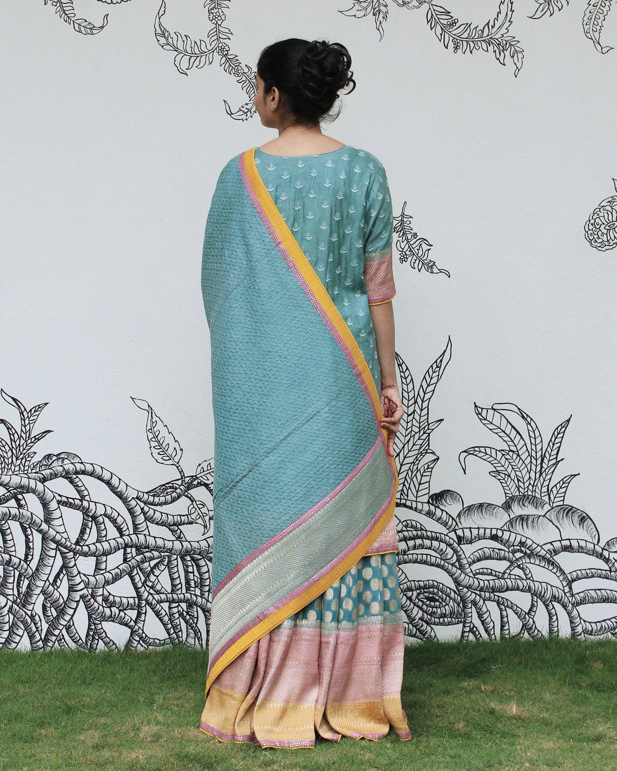 Blue Self Embroidered Sharara Set