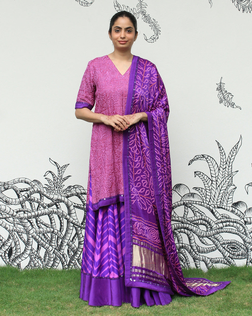 Purple Chikankari Sharara Set
