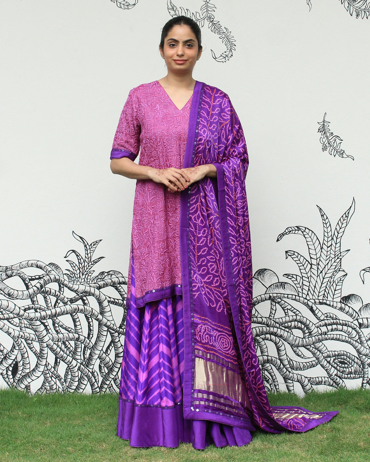 Purple Chikankari Sharara Set