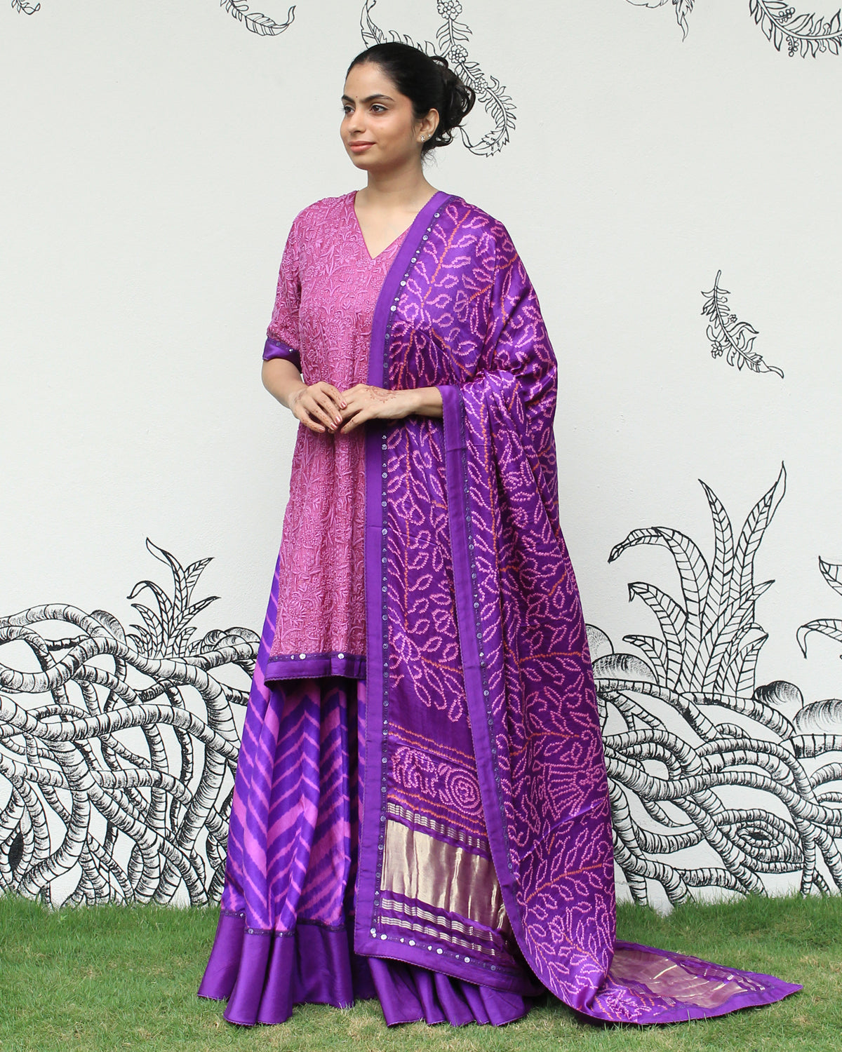 Purple Chikankari Sharara Set