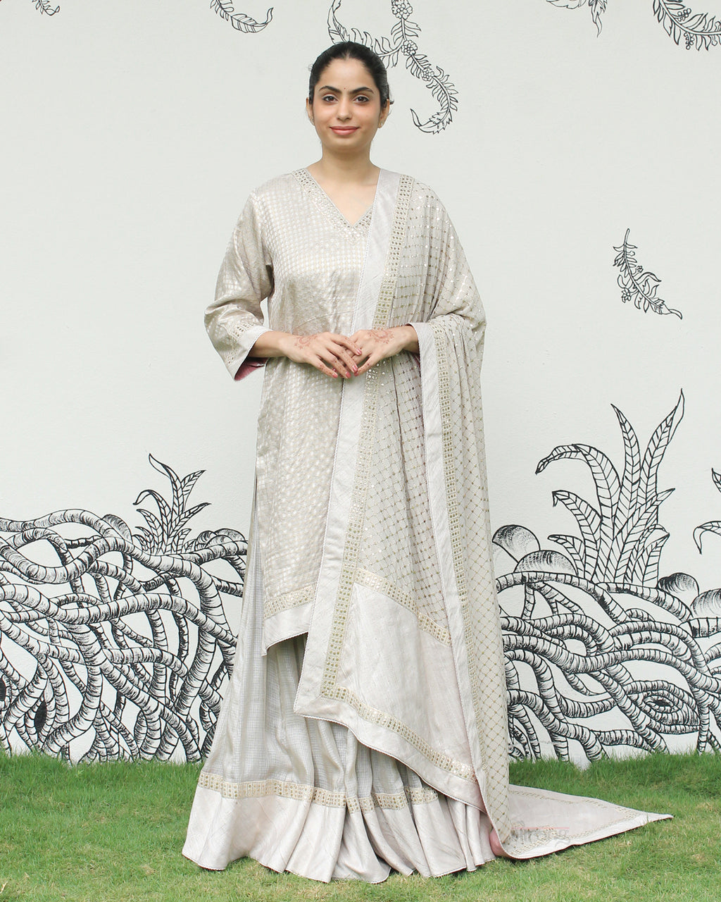 Grey Kanjeevaram Sharara Set