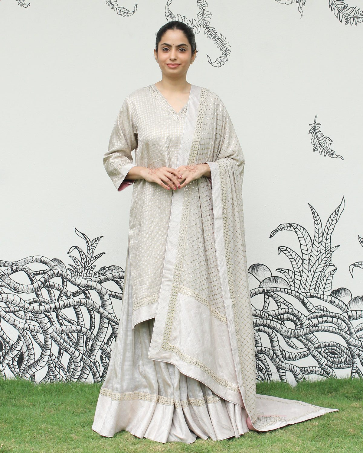 Grey Kanjeevaram Sharara Set